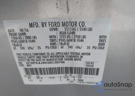 2016 Ford Edge Sel from USA, damaged, VIN 2FMPK4J95GBC56796